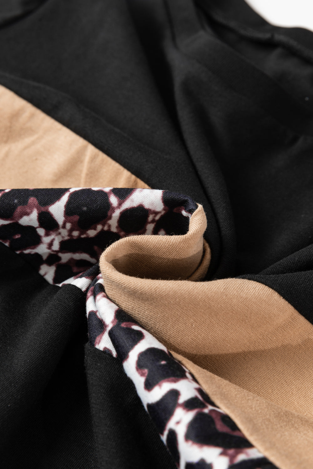 Rose Leopard Colorblock Patchwork Crew Neck Long Sleeve Tee