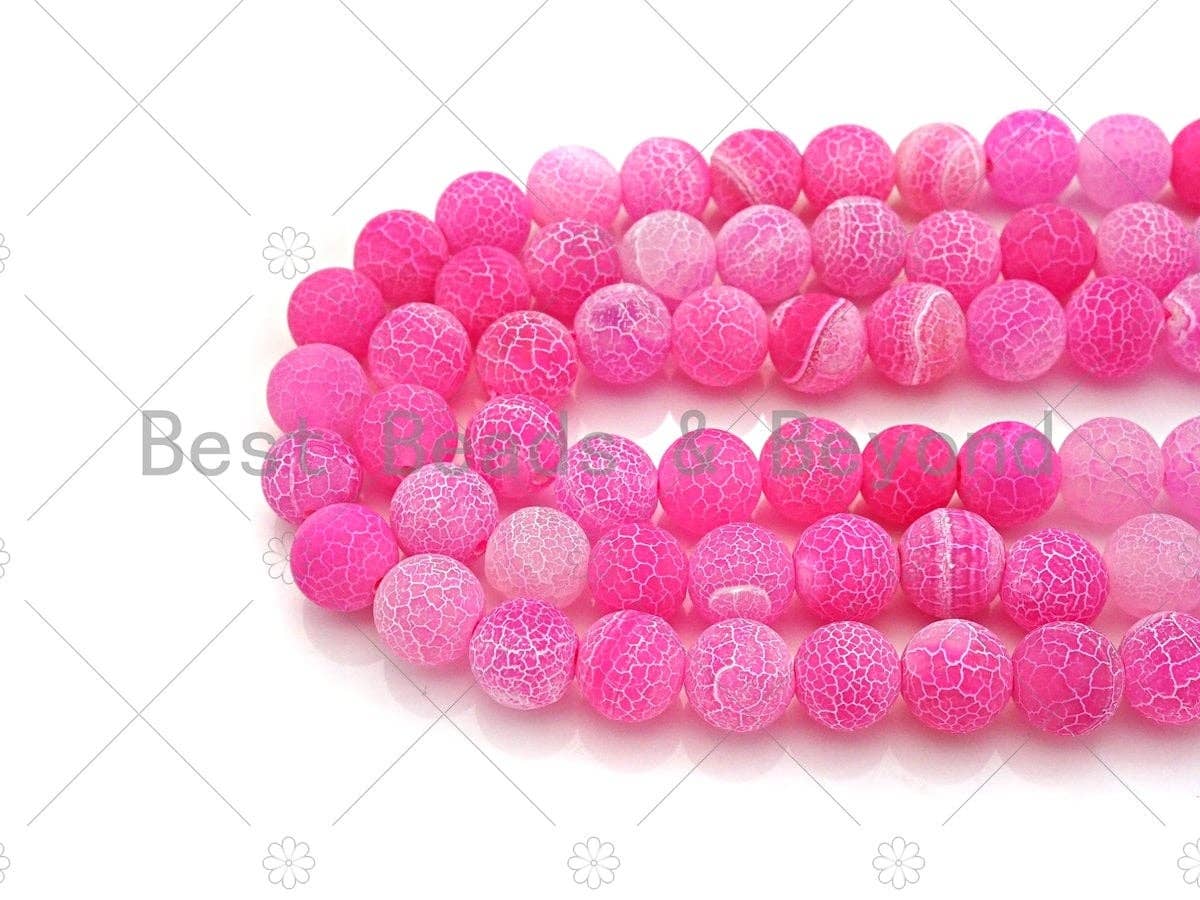 High Quality Natural Matte Frosted Pink Fire Crackle Agate beads, 6mm 8mm 10mm 12mm Round fire agate, 15.5" Full strand, sku#UA154