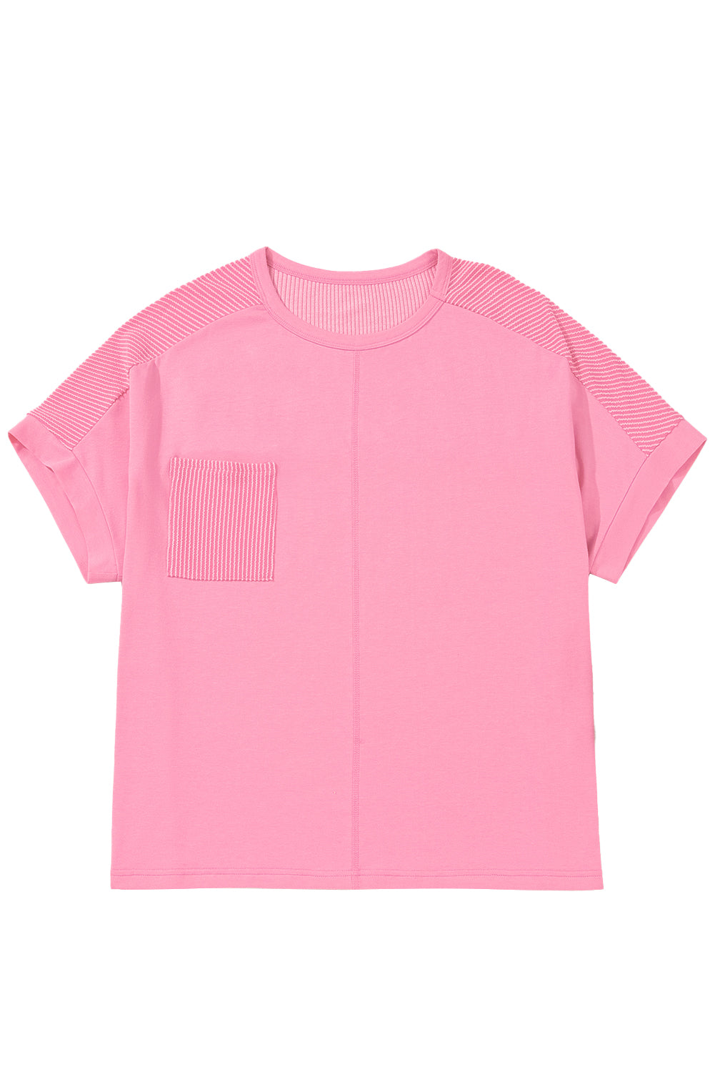 Bonbon Corded Patchwork Pocketed Plus Size T Shirt