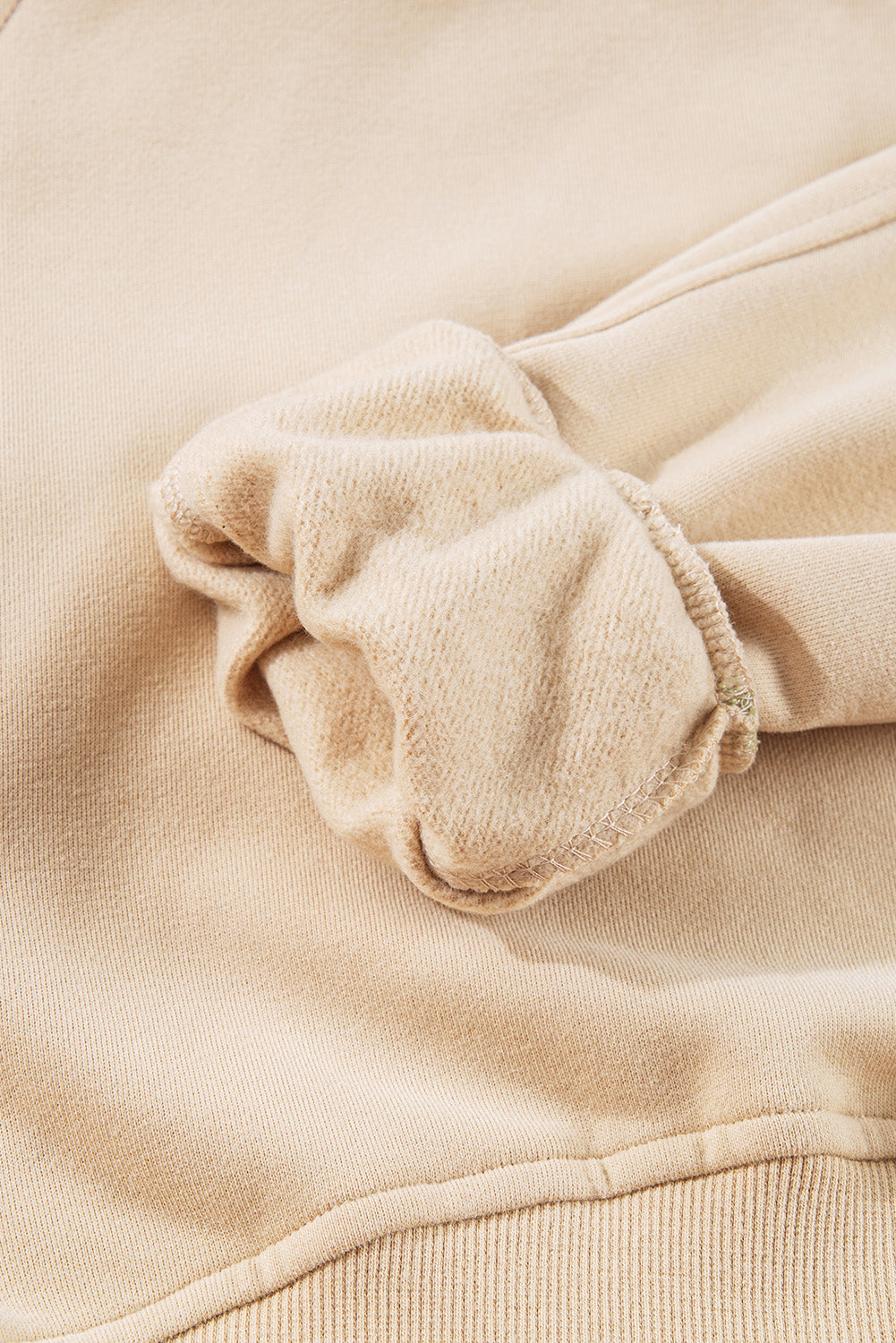 Brown Fleece Lined Zip Up Stand Collar Thumbhole Sleeve Sweatshirt