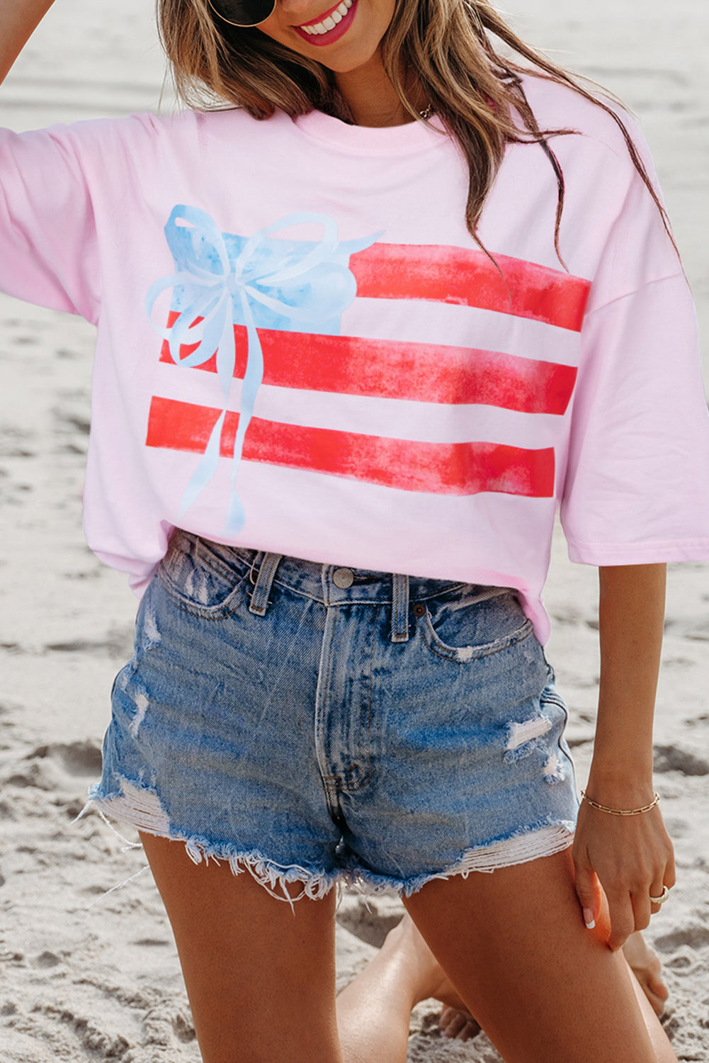 White Flag Bow Graphic Crewneck Tee