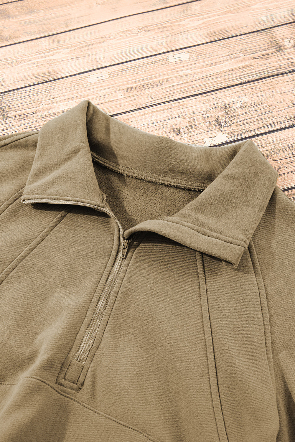 Bonbon Zip Up Stand Collar Ribbed Thumbhole Sleeve Sweatshirt