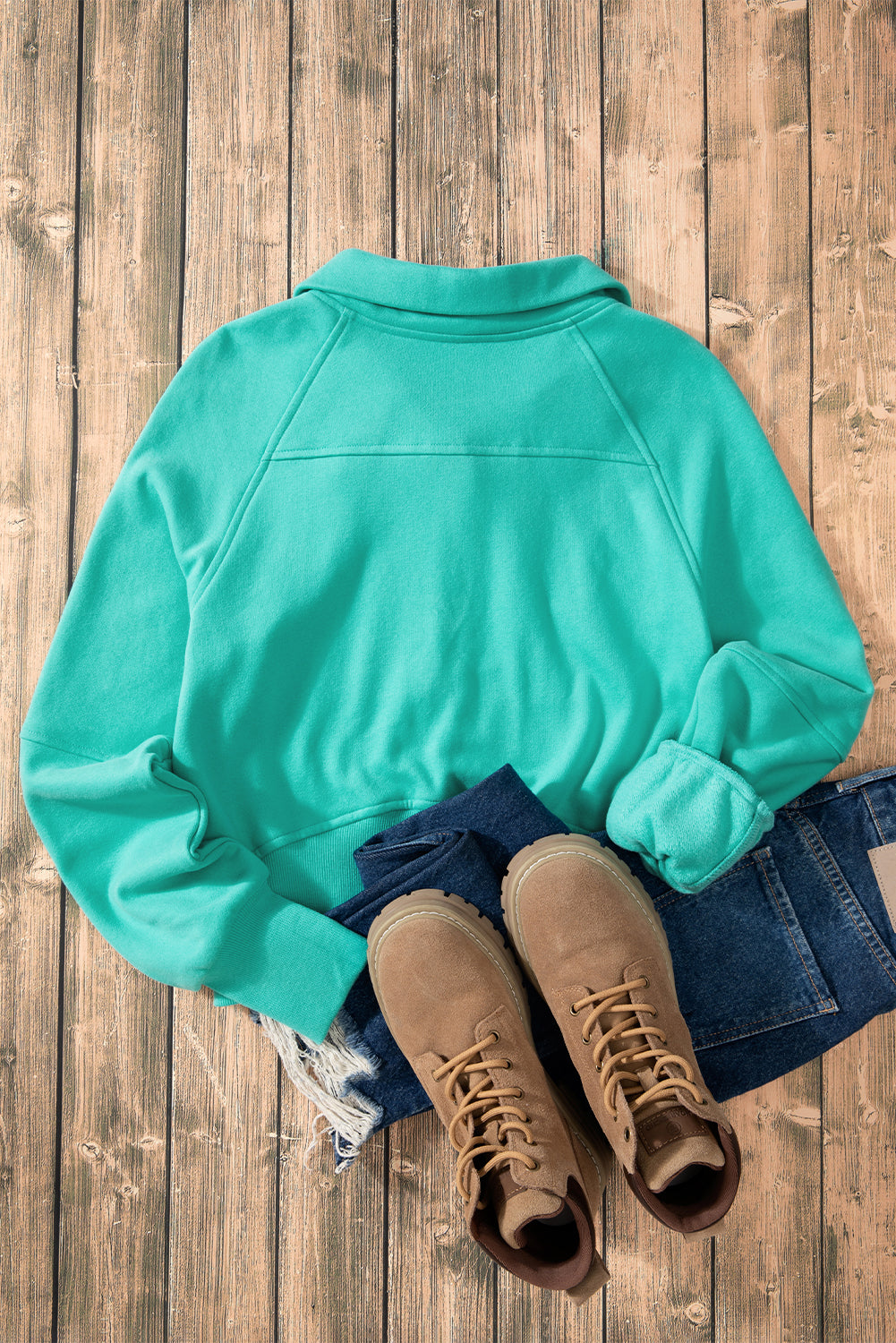 Brown Fleece Lined Zip Up Stand Collar Thumbhole Sleeve Sweatshirt