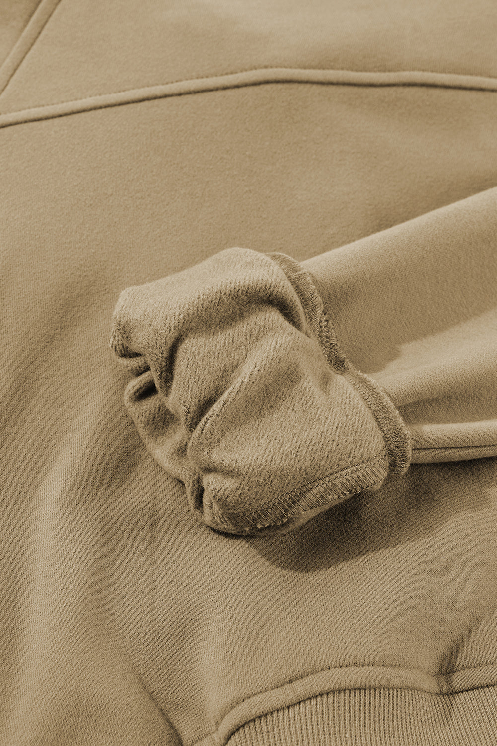 Brown Fleece Lined Zip Up Stand Collar Thumbhole Sleeve Sweatshirt