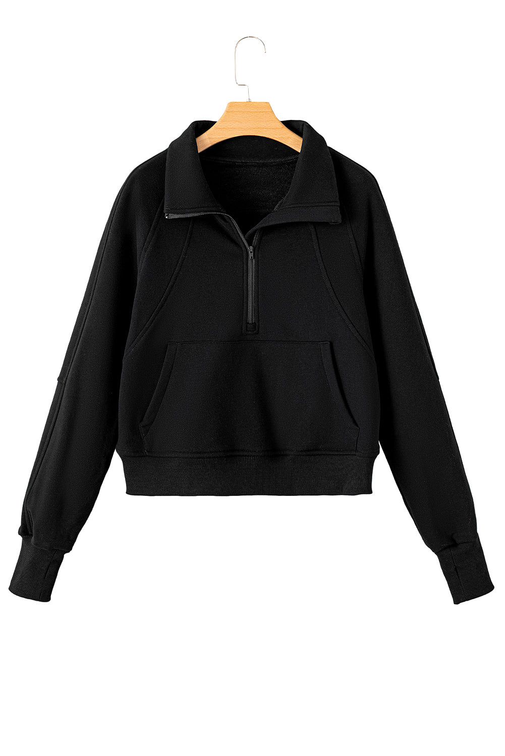Bonbon Zip Up Stand Collar Ribbed Thumbhole Sleeve Sweatshirt