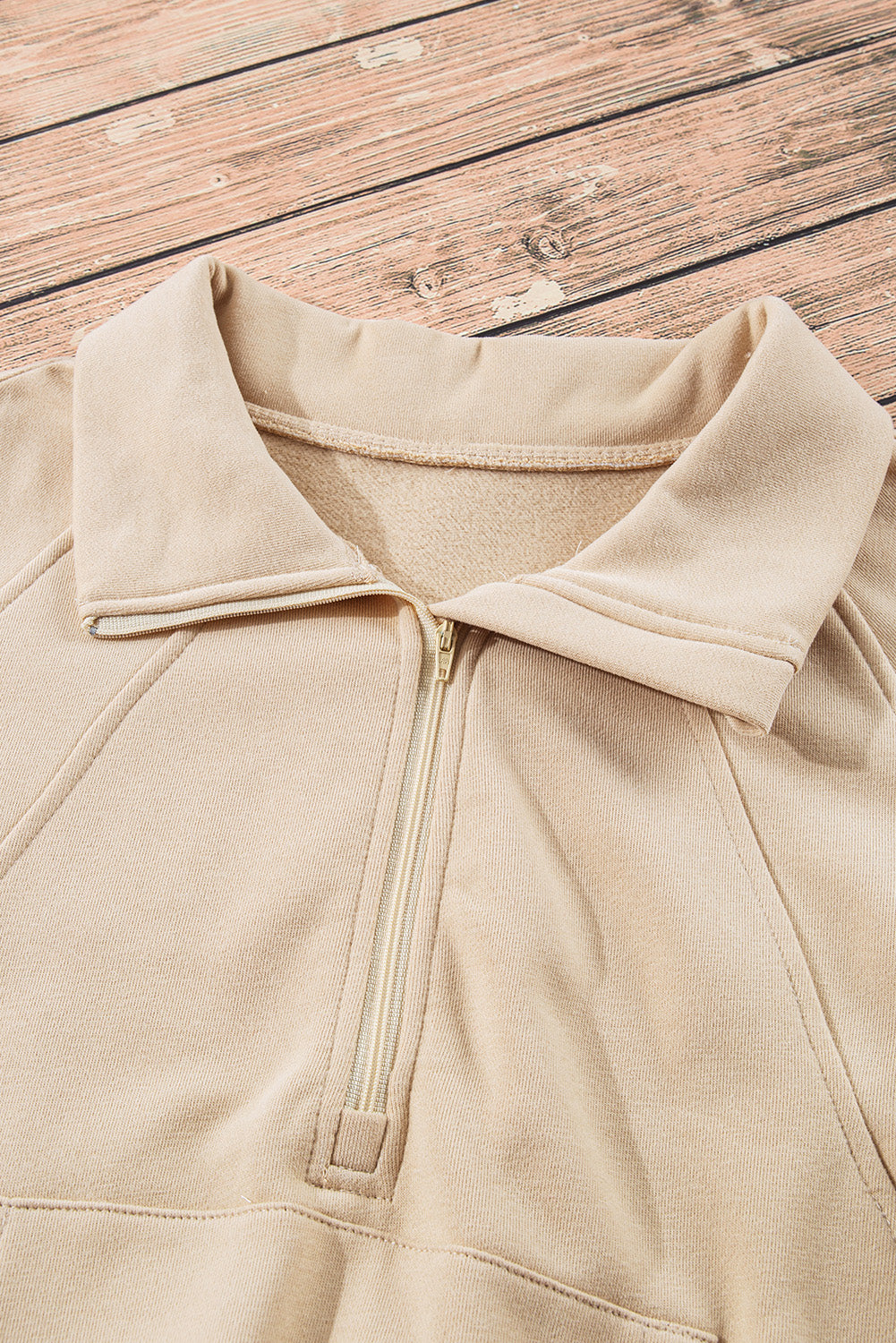 Brown Fleece Lined Zip Up Stand Collar Thumbhole Sleeve Sweatshirt