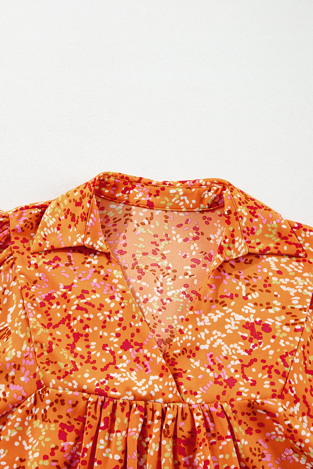 Bonbon Abstract Print Collared V Neck Babydoll Blouse