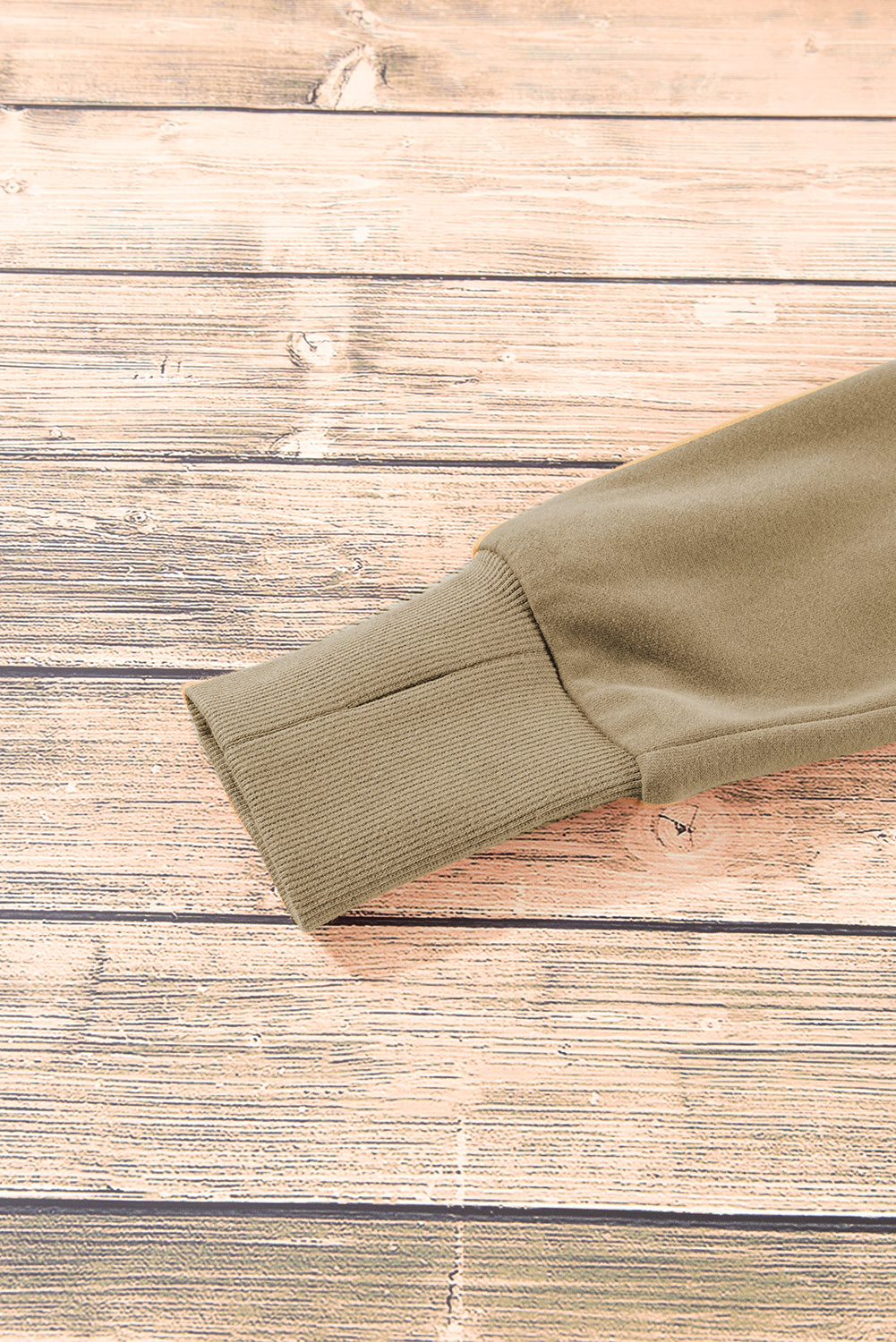 Brown Fleece Lined Zip Up Stand Collar Thumbhole Sleeve Sweatshirt