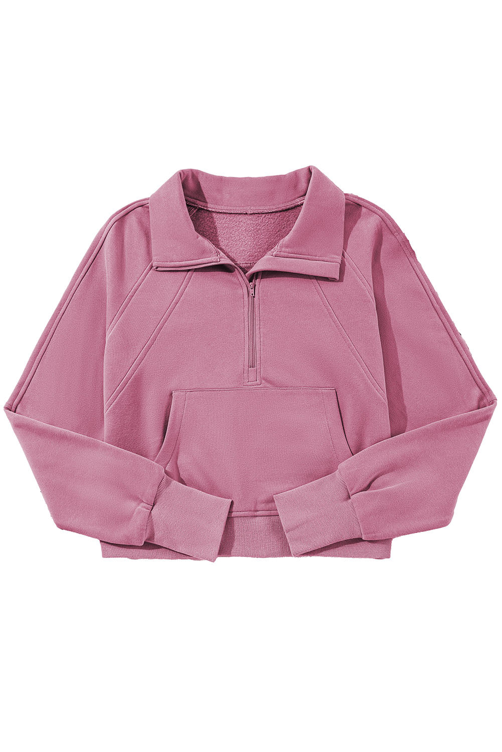 Bonbon Zip Up Stand Collar Ribbed Thumbhole Sleeve Sweatshirt