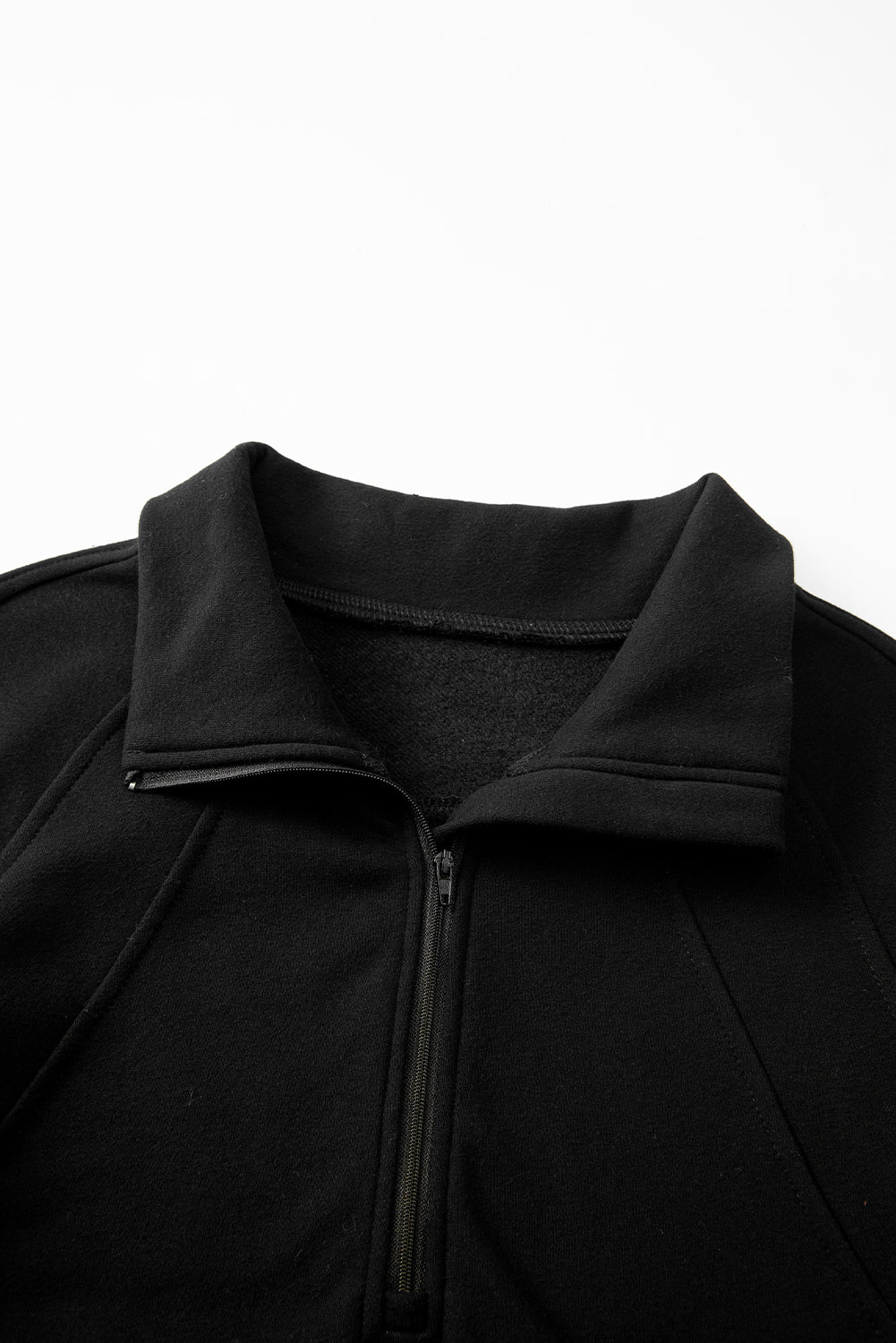 Bonbon Zip Up Stand Collar Ribbed Thumbhole Sleeve Sweatshirt