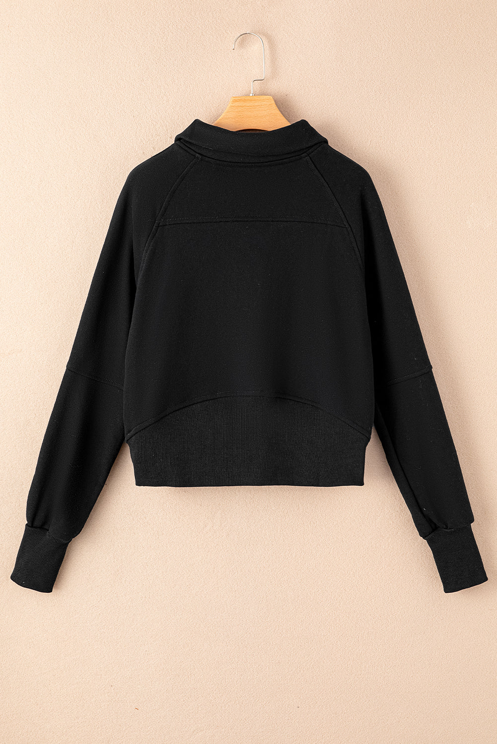 Bonbon Zip Up Stand Collar Ribbed Thumbhole Sleeve Sweatshirt