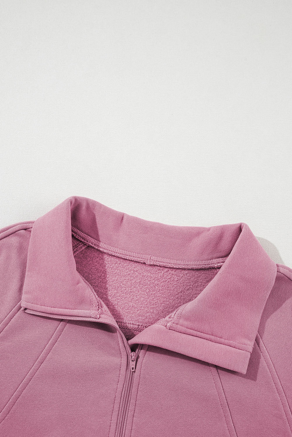 Bonbon Zip Up Stand Collar Ribbed Thumbhole Sleeve Sweatshirt