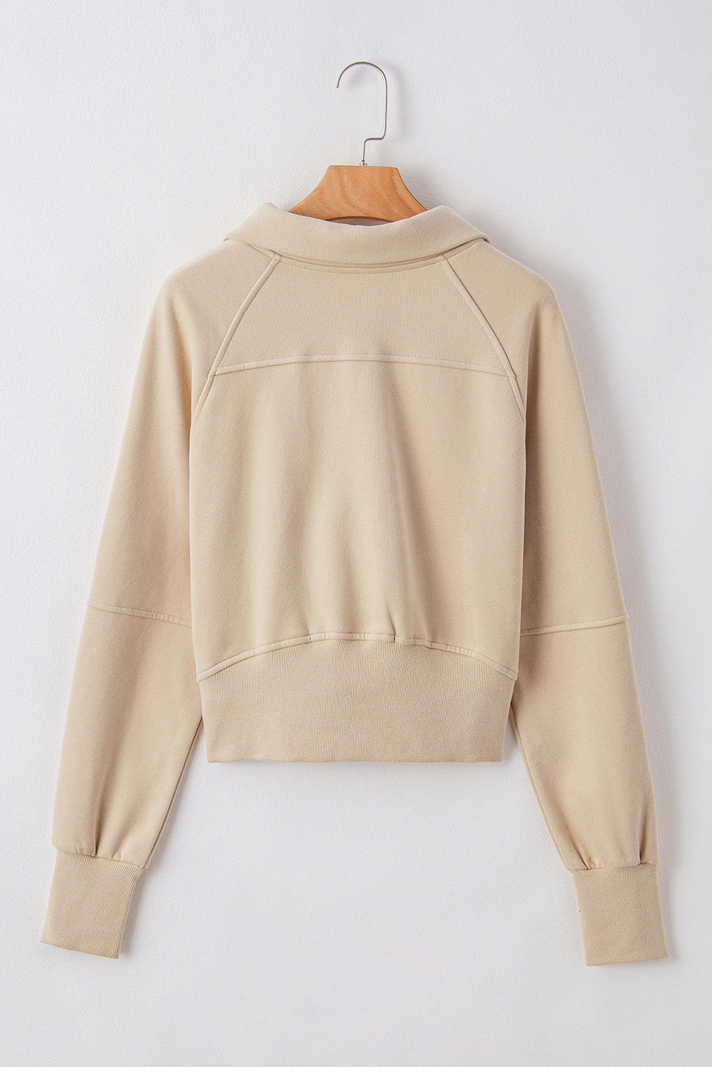 Brown Fleece Lined Zip Up Stand Collar Thumbhole Sleeve Sweatshirt
