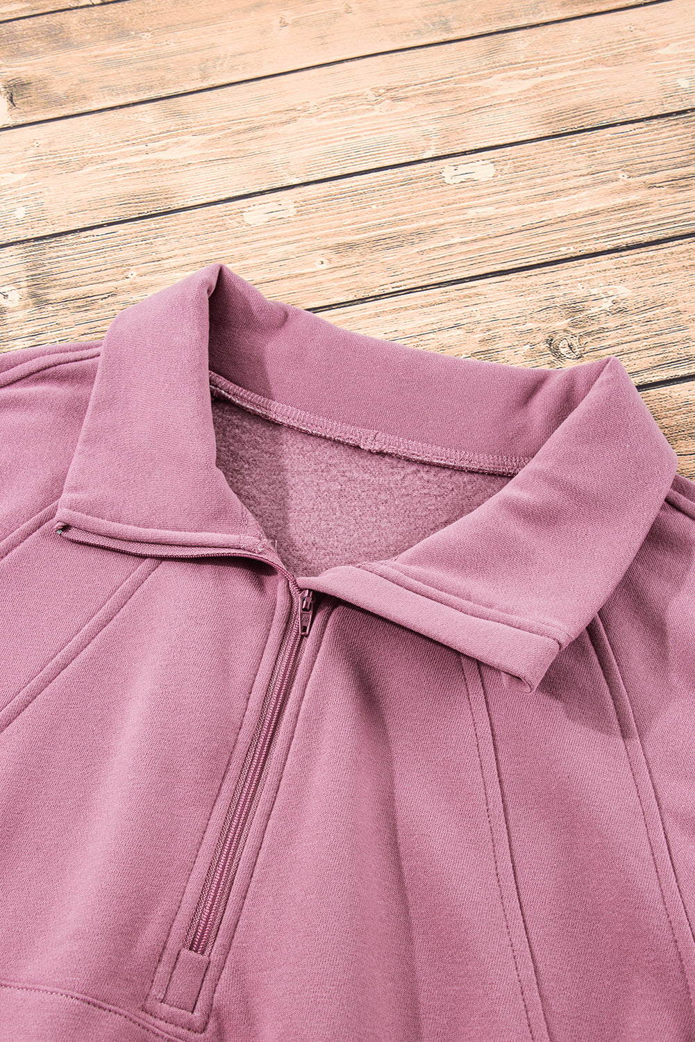 Brown Fleece Lined Zip Up Stand Collar Thumbhole Sleeve Sweatshirt