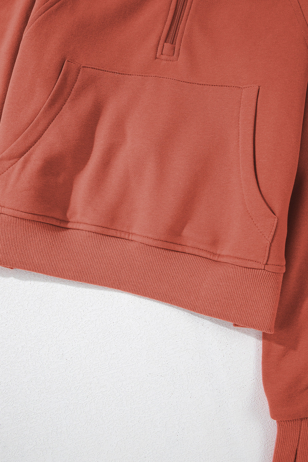 Brown Fleece Lined Zip Up Stand Collar Thumbhole Sleeve Sweatshirt