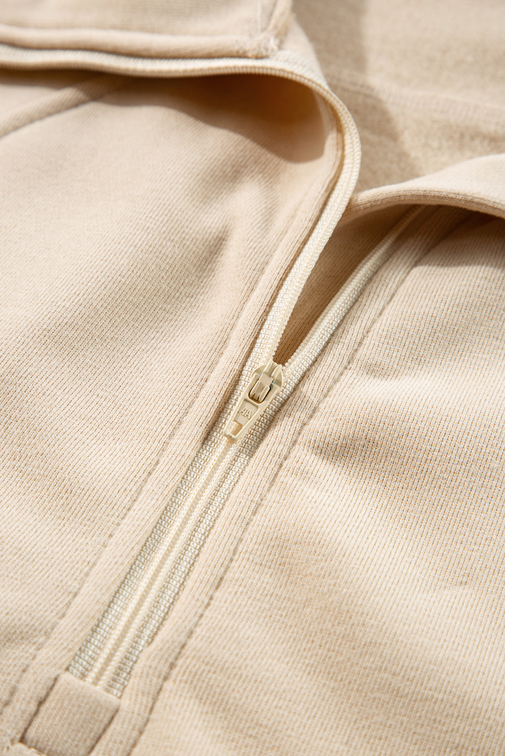 Brown Fleece Lined Zip Up Stand Collar Thumbhole Sleeve Sweatshirt