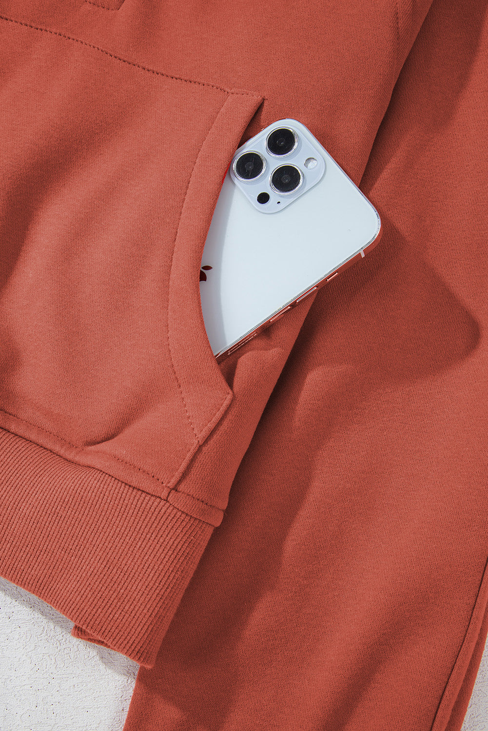 Brown Fleece Lined Zip Up Stand Collar Thumbhole Sleeve Sweatshirt