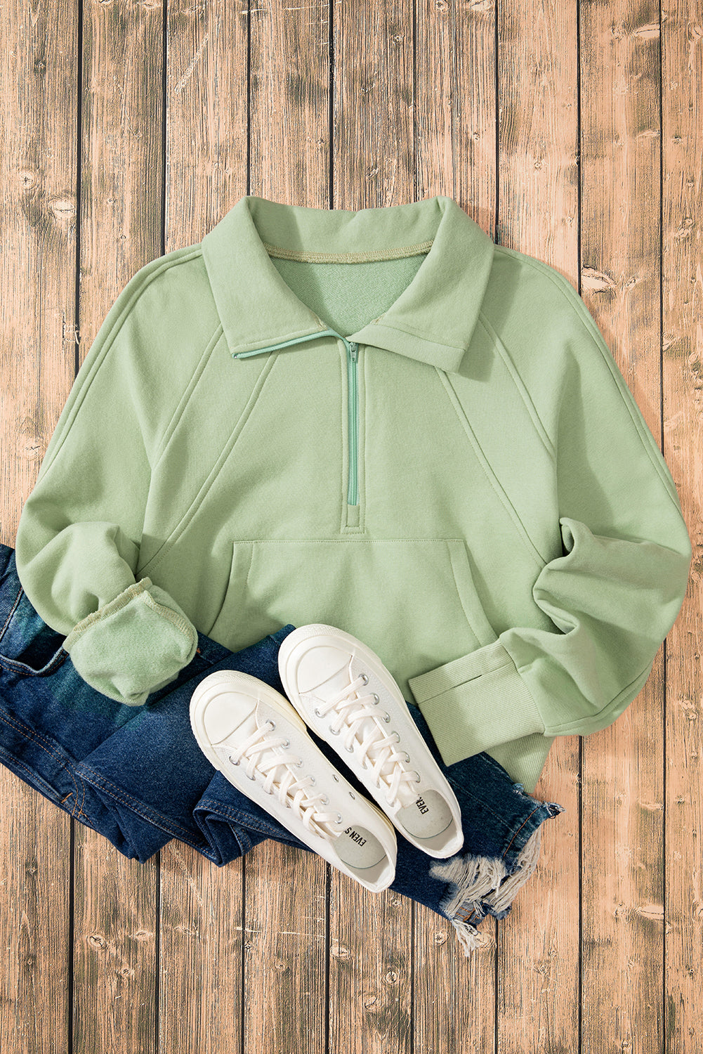 Brown Fleece Lined Zip Up Stand Collar Thumbhole Sleeve Sweatshirt