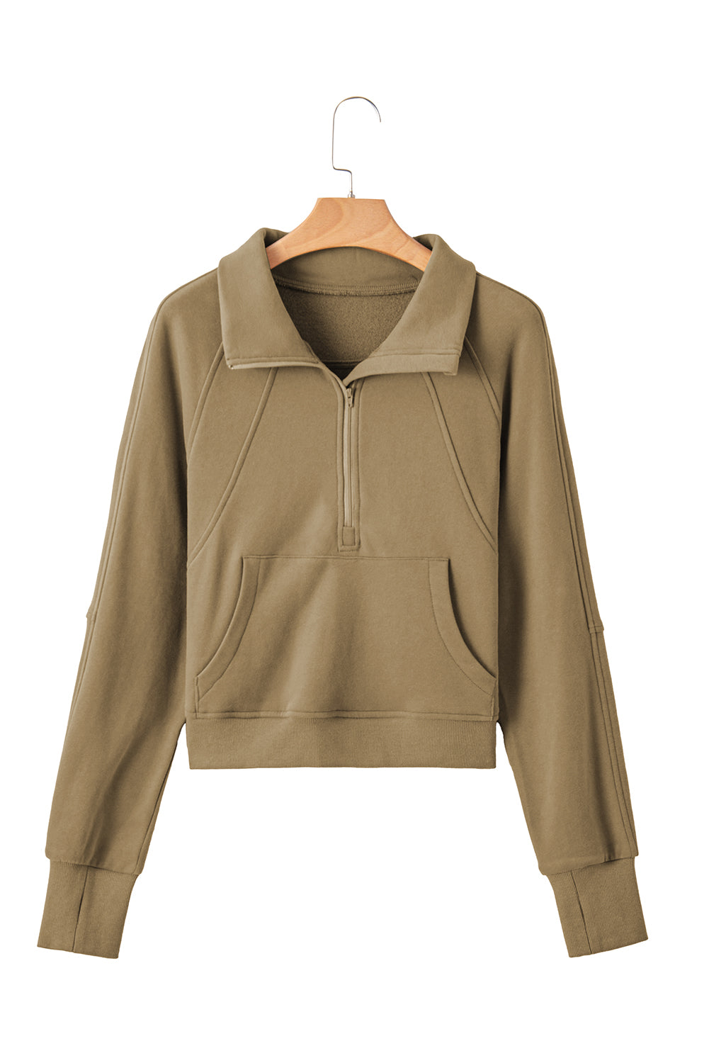 Bonbon Zip Up Stand Collar Ribbed Thumbhole Sleeve Sweatshirt
