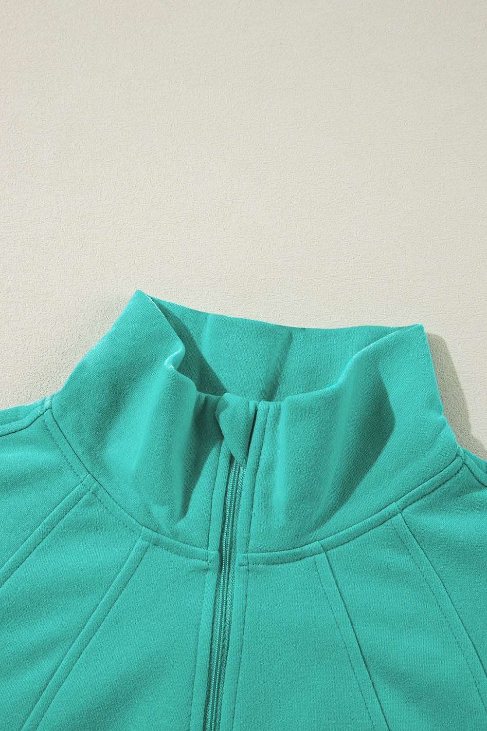 Brown Fleece Lined Zip Up Stand Collar Thumbhole Sleeve Sweatshirt