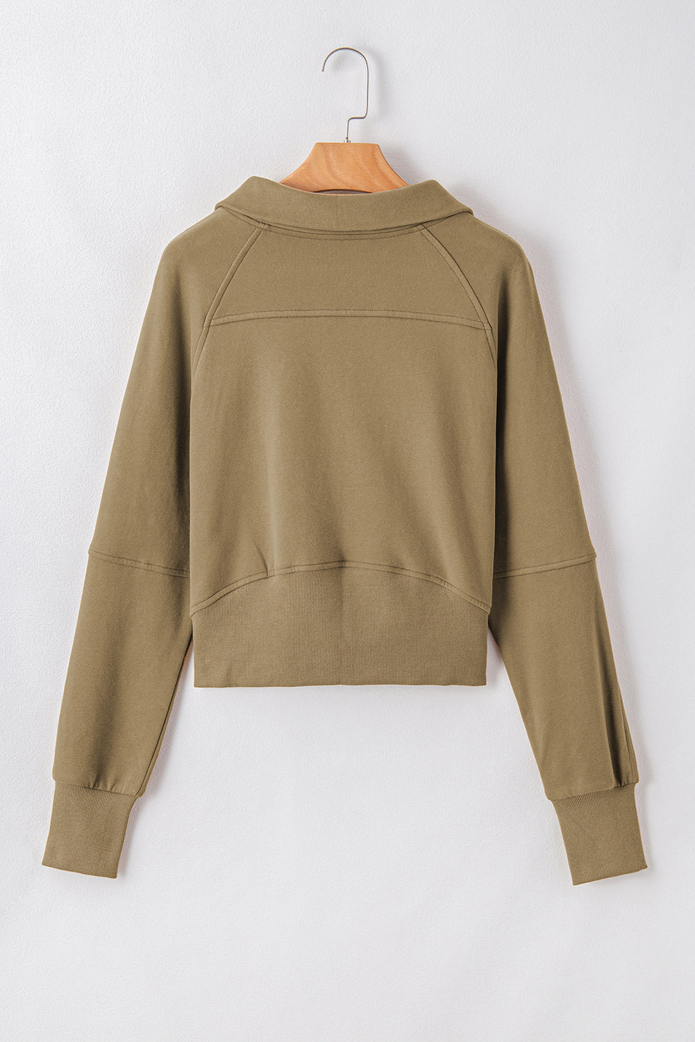 Brown Fleece Lined Zip Up Stand Collar Thumbhole Sleeve Sweatshirt