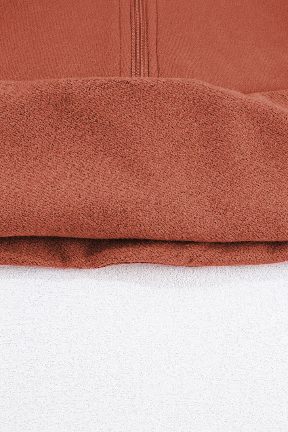 Brown Fleece Lined Zip Up Stand Collar Thumbhole Sleeve Sweatshirt