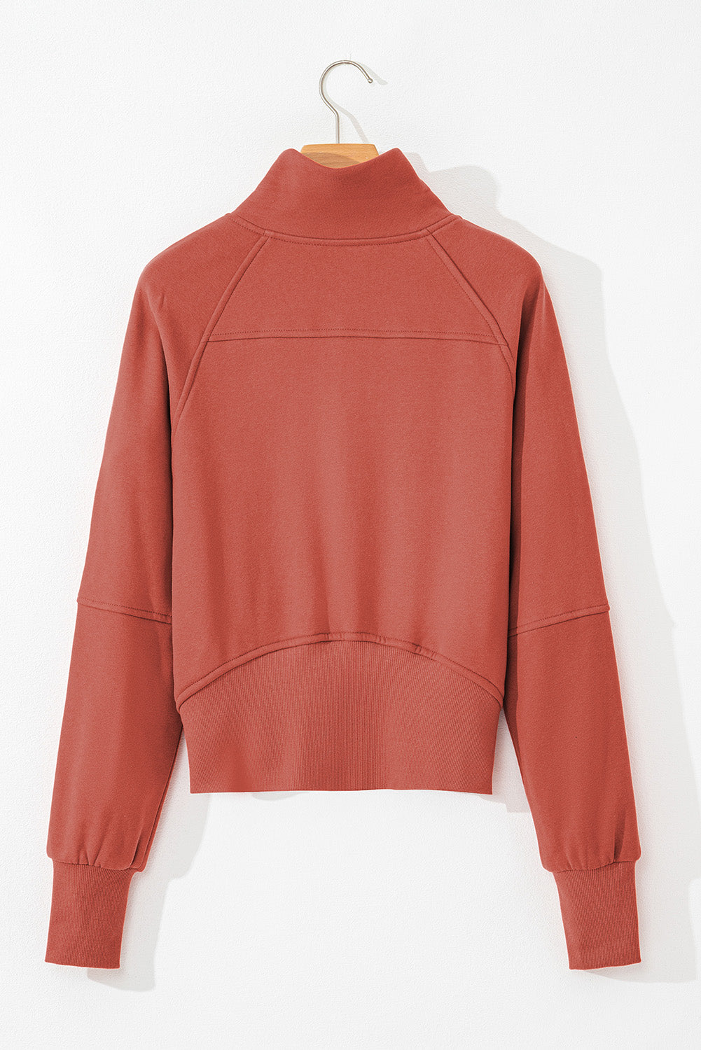 Brown Fleece Lined Zip Up Stand Collar Thumbhole Sleeve Sweatshirt