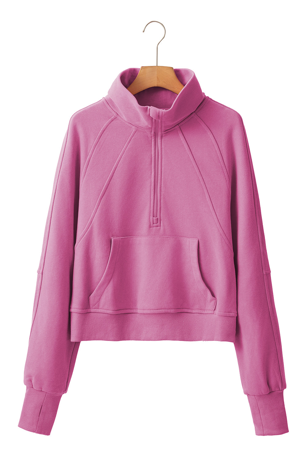 Bonbon Zip Up Stand Collar Ribbed Thumbhole Sleeve Sweatshirt