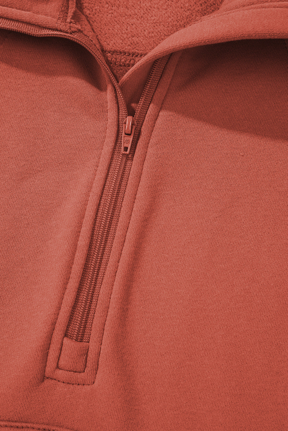 Brown Fleece Lined Zip Up Stand Collar Thumbhole Sleeve Sweatshirt