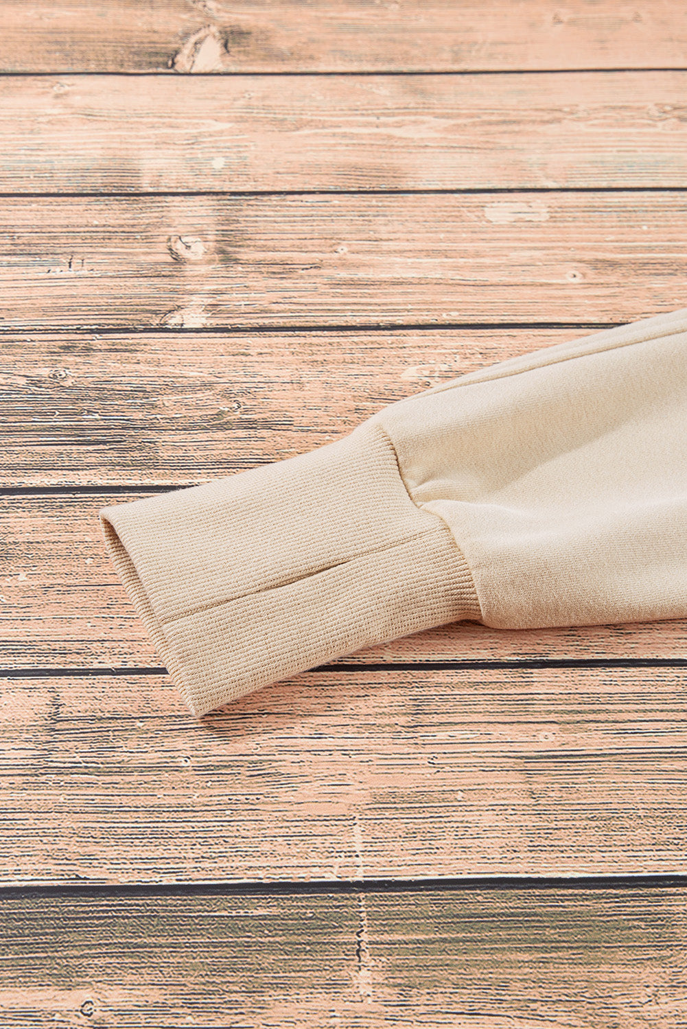 Brown Fleece Lined Zip Up Stand Collar Thumbhole Sleeve Sweatshirt