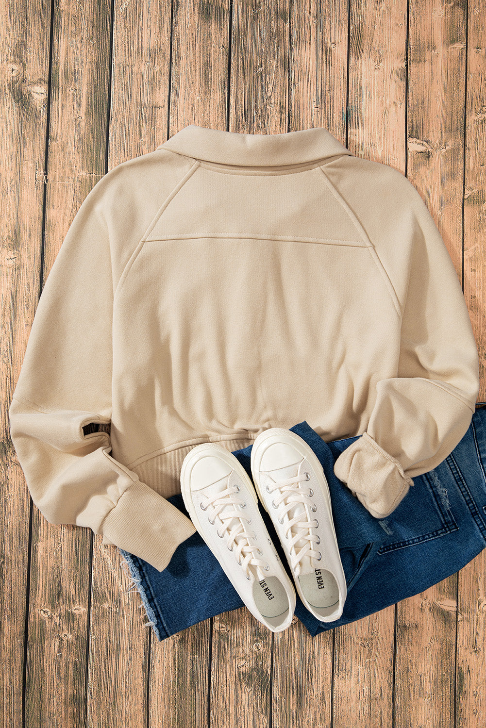 Brown Fleece Lined Zip Up Stand Collar Thumbhole Sleeve Sweatshirt