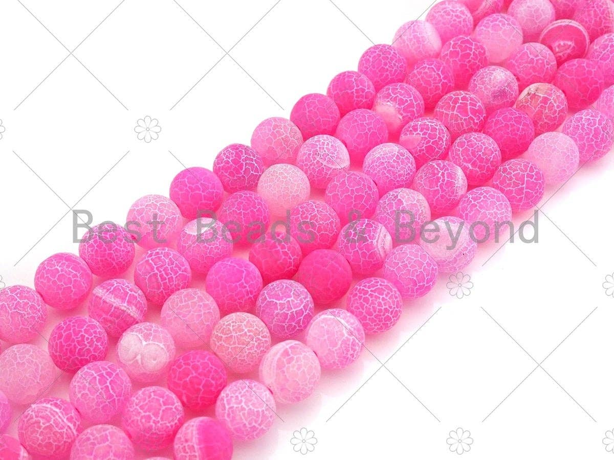 High Quality Natural Matte Frosted Pink Fire Crackle Agate beads, 6mm 8mm 10mm 12mm Round fire agate, 15.5" Full strand, sku#UA154